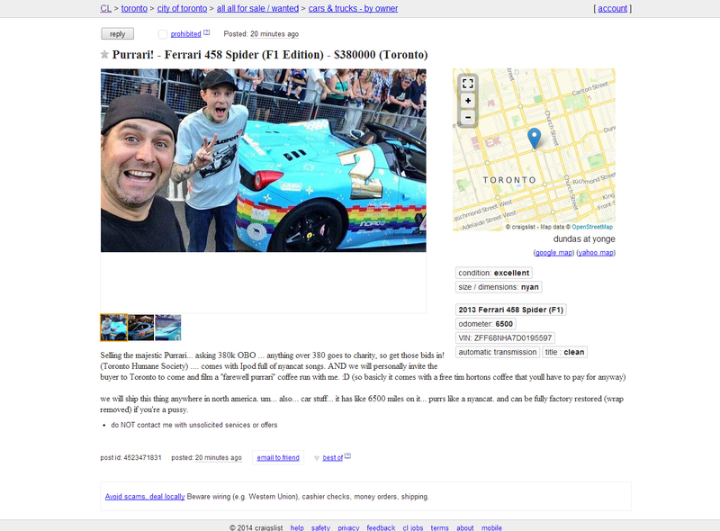 Illustration for article titled Deadmau5 Is Selling His Nyan Cat Ferrari On Craigslist For $380,000